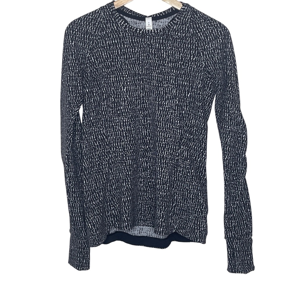 Lululemon Swiftly Tech Long‎ Sleeve Crew Speckled Black White Running Top Size 8